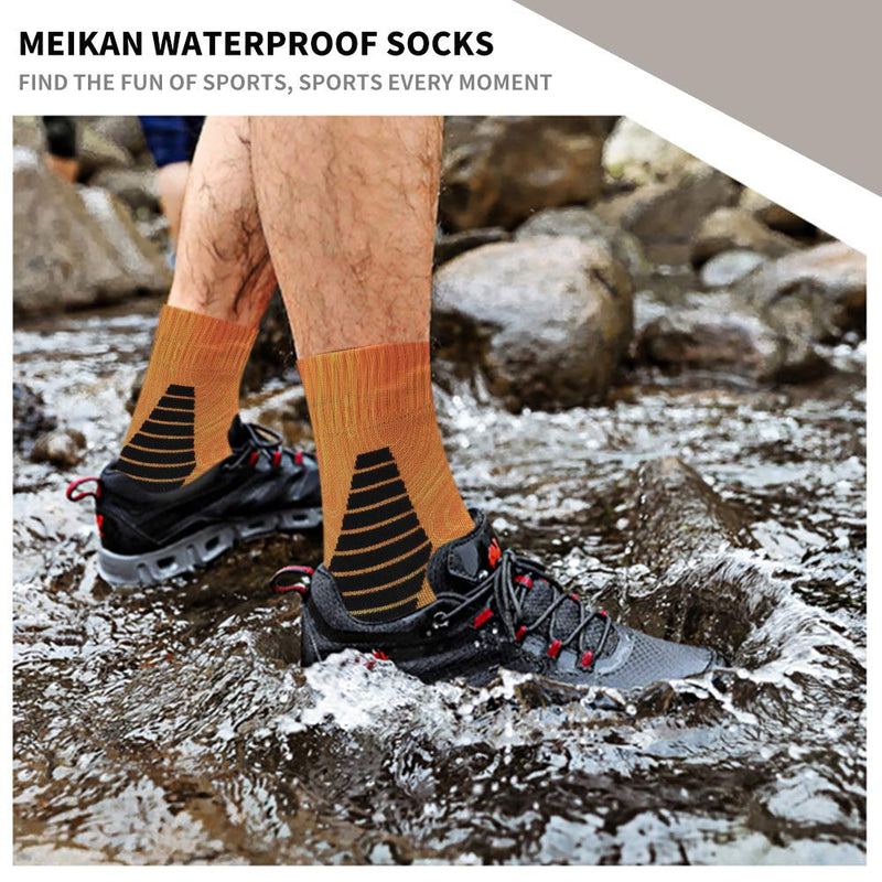 [Australia - AusPower] - MK MEIKAN 100% Waterproof Socks, Women Men Digital Printing Cushioned Running Hiking Skiing Cycling Socks 1 Pair Orange Small 