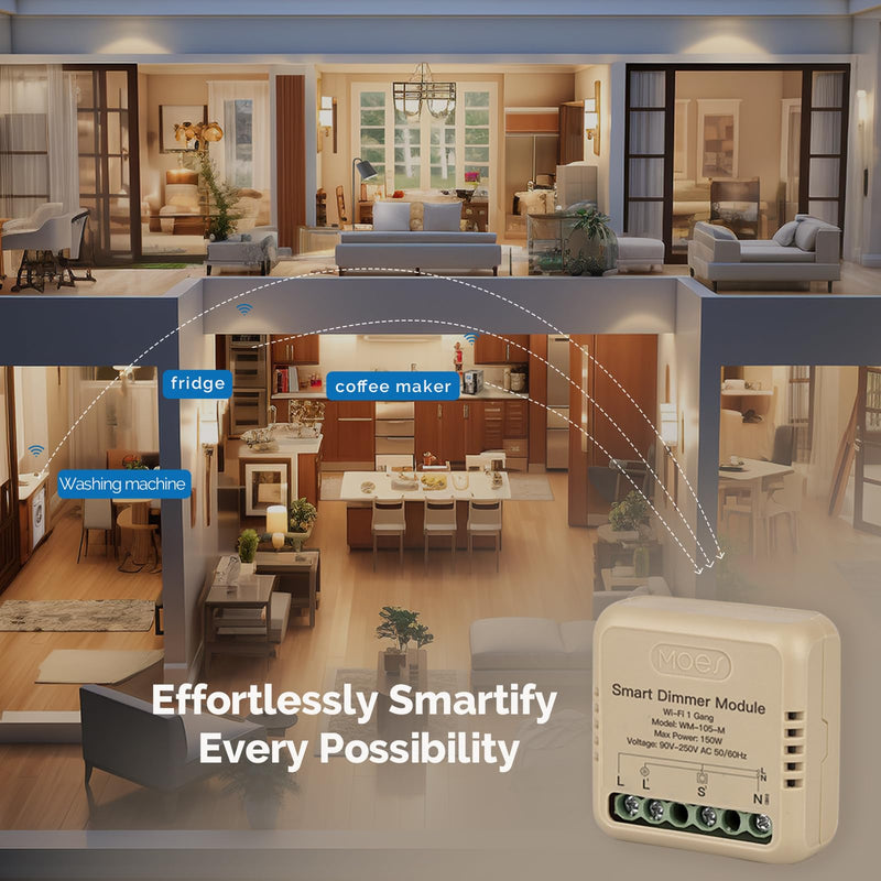 [Australia - AusPower] - MOES WiFi Smart Relay Dimmable, Work with Google Assistant & Alexa, Mini Smart Light Switch Module as Home Assistant, No Hub Required, Timer Relay 1 Gang 10A 1PC, Smart Life/Tuya App Dimmable 1 Gang 