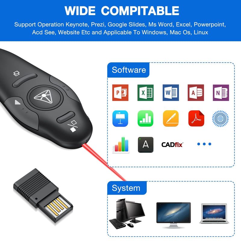 [Australia - AusPower] - Presentation Clicker Wireless Presenter Remote USB Control Powerpoint PPT Clicker, Laser Pointer RF 2.4GHz Presenter Remote Google Slide Advancer Powerpoint Clicker for Computer/Laptop/Mac/Keynote 