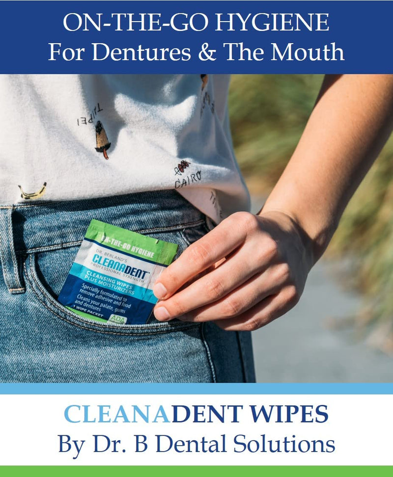 [Australia - AusPower] - Dr. B Dental Solutions Cleanadent Dental Wipes, Denture Cleaner Removes Adhesives, Food, Stains, and Odor 30 Count Pack 
