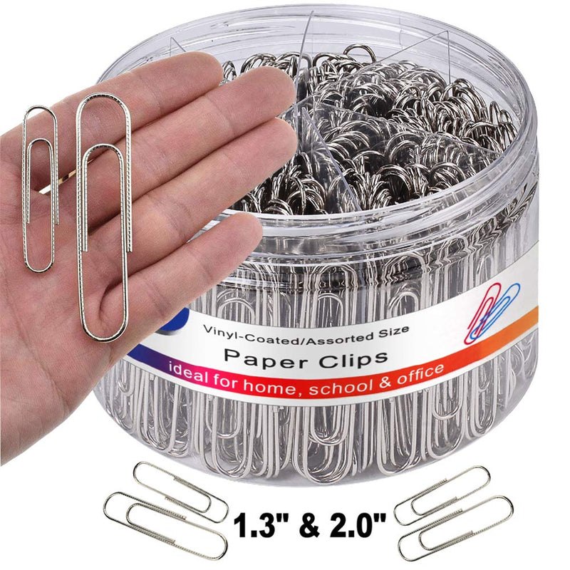[Australia - AusPower] - Vinaco Paper Clips Non Skid, Medium and Jumbo Paper Clips (1.3 inch & 2.0 inch), Durable & Rustproof, Coated Paper Clip Great for Office School and Personal Use Non-skid Sliver 