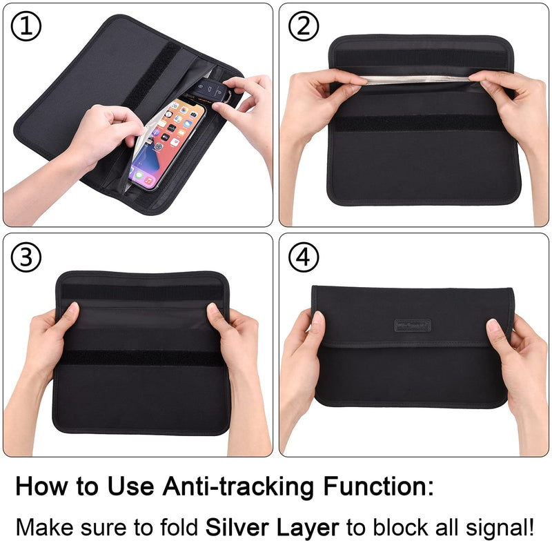 [Australia - AusPower] - Faraday Bag, Wisdompro 9.5 x 5.5 Inch RFID Signal Blocking Bag Shielding Pouch Case for Cell Phone Privacy Protection and Car Key FOB Anti-Tracking, Anti-Spying Case Blocker - Large Black (9.5 x 5.5) 9.5 x 5.5 inches 