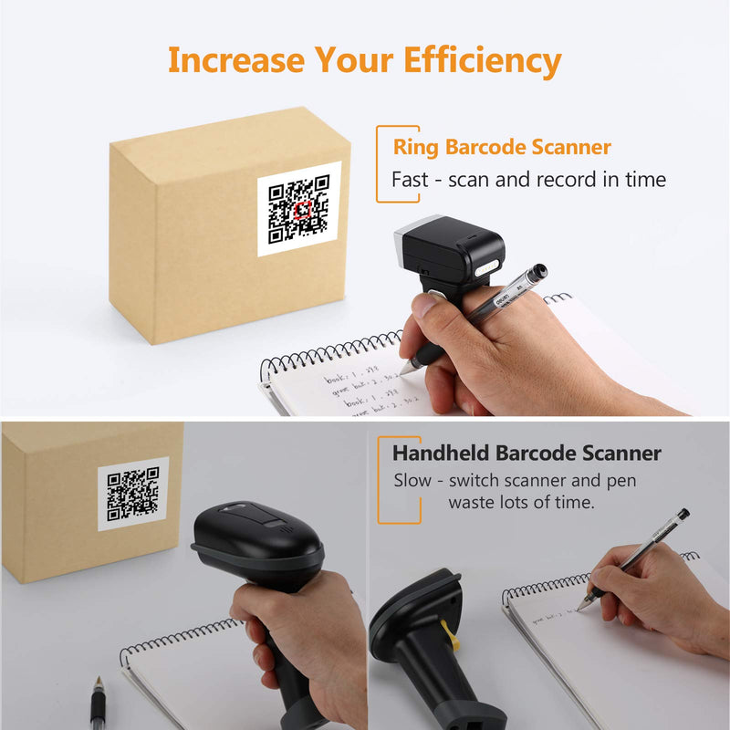 [Australia - AusPower] - 1D 2D Ring Barcode Scanner with Special Magnetic Design, Portable Mini QR Wearable Finger Bar Code Reader Compatible with Bluetooth 2.4G Wireless PDF417 Data Matrix Scan for Warehouse Express Library 
