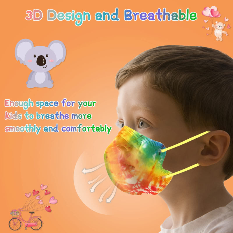 [Australia - AusPower] - Zoonana Kids Disposable Face Masks, Upgraded 30 Pcs Breathable 4-Ply Protection Mask with Elastic Earloop for Children Boys Girls Tie Dye Colorful 