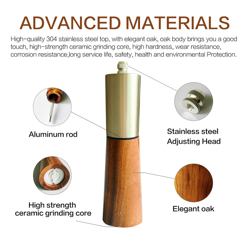 [Australia - AusPower] - Salt and pepper grinder set, stainless steel manual pepper grinder, adjustable thickness, suitable for kitchen, barbecue, picnic, 2 packs 7.28 inches 