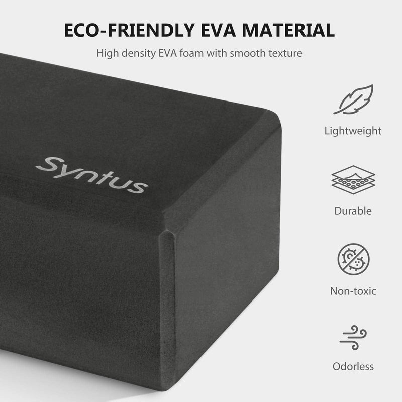 [Australia - AusPower] - Syntus Yoga Block and Yoga Strap Set, 2 EVA Foam Soft Non-Slip Yoga Blocks 9×6×4 inches, 8FT Metal D-Ring Strap for Yoga, General Fitness, Pilates, Stretching and Toning Workouts Black 
