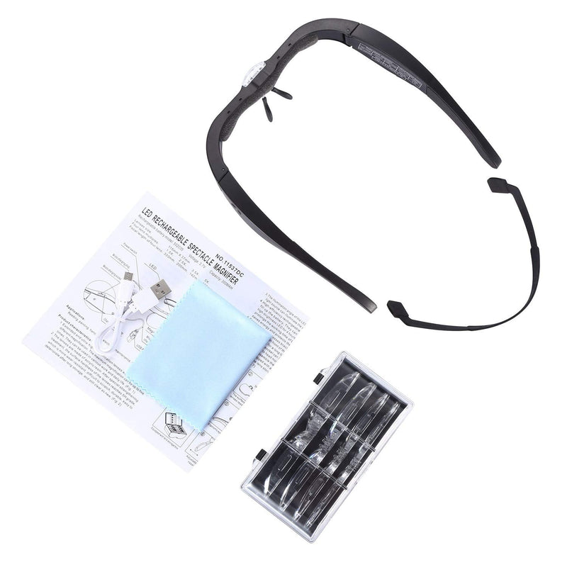 [Australia - AusPower] - YOCTOSUN Rechargeable Magnifying Glasses, Head Magnifier Glasses with 2 LED Lights and Detachable Lenses 1.5X, 2.5X, 3.5X,5X, Best Eyeglasses Magnifier for Reading and Hobby Headset Magnifier 
