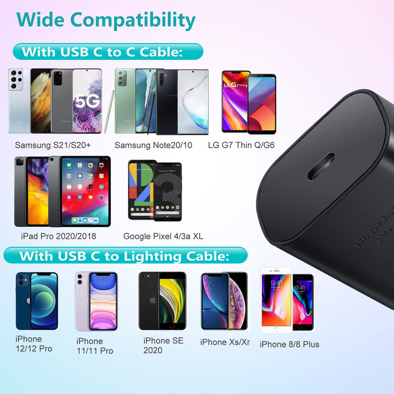 [Australia - AusPower] - USB C Wall Charger, 2-Pack 25W USB C Fast Charger Block for Samsung Galaxy S22/S22+/S22 Ultra/S21/S20/S21 Ultra, S10/S10+, Galaxy Note 20/20 Ultra/10/10+, iPhone 12/12 Mini/12 Pro Max and More(Black) Black 