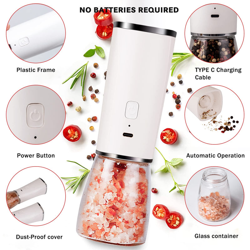 [Australia - AusPower] - AYUSEB New Rechargeable Electric Salt & Pepper Grinder - Automatic Gravity Mill - Adjustable Coarseness Knob Shaker - Large Refillable Glass, ABS Grind, Dust Cover - 170ML High Capacity 1 