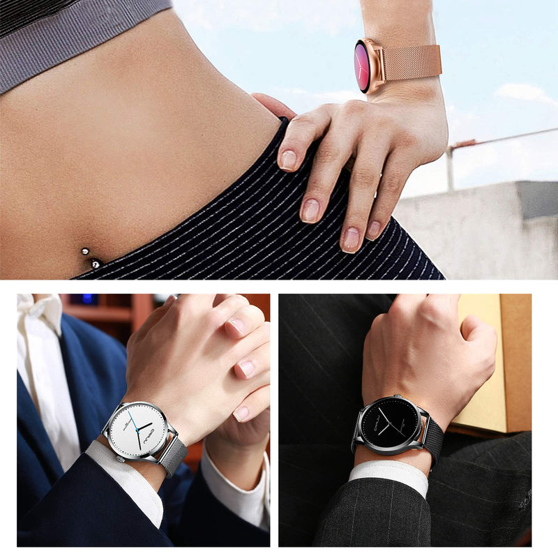 [Australia - AusPower] - 3 Pack Compatible with Samsung Galaxy Watch 42mm/Active/Active 2 40mm 44mm/Galaxy 3 41mm/Gear Sport Band,20mm Stainless Steel Mesh Watchband Womens Man Strap Bracelet Black, Silver,rose Gold 