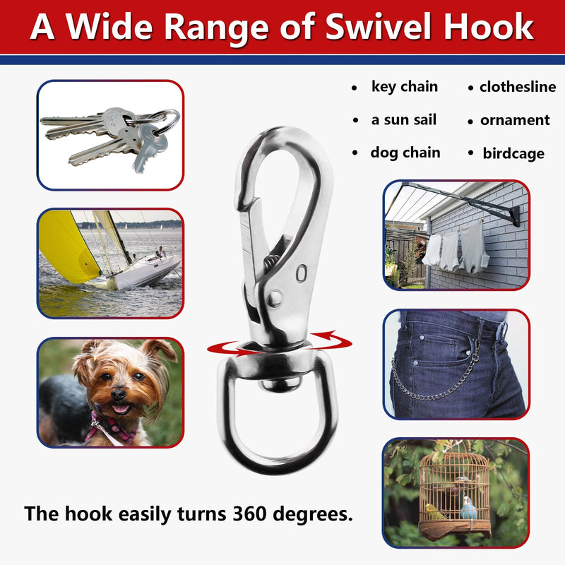 [Australia - AusPower] - Ekunbuy Swivel Eye Snap Hooks, 304 Stainless Steel Heavy Duty 2.7 Inch 3.5 Inch Spring Hooks for Keychains, Bird Feeders, Pet Chains, Dog leashes 2.7"(0#)-4pcs 