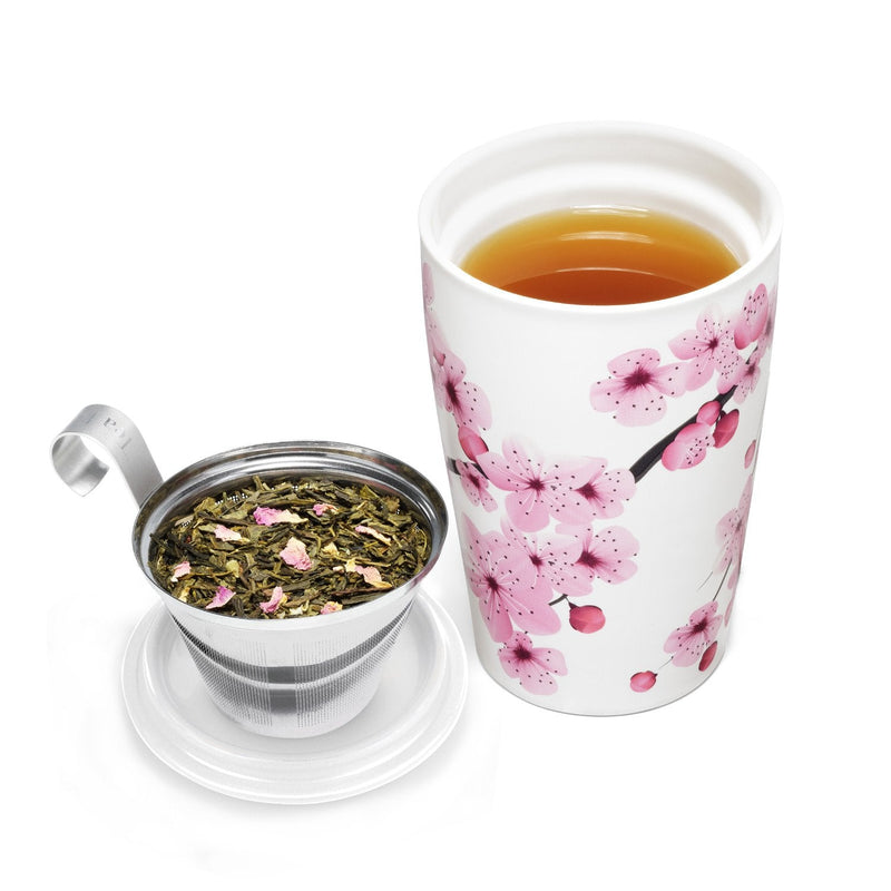 [Australia - AusPower] - Tea Forte Kati Cup Hanami, Ceramic Tea Infuser Cup with Infuser Basket and Lid for Steeping Loose Leaf Tea 