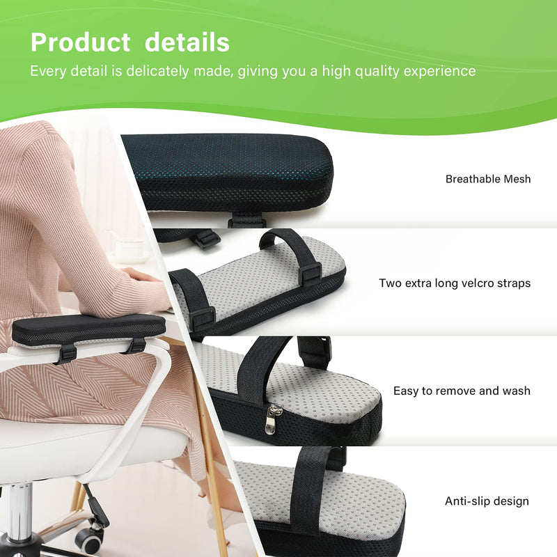 [Australia - AusPower] - LargeLeaf Chair Armrest Cooling Gel Cushions Elbow Pillow Pressure Relief Office Chair Gaming Chair armrest with Memory Foam armrest Pads 2-Piece Set of Chair 