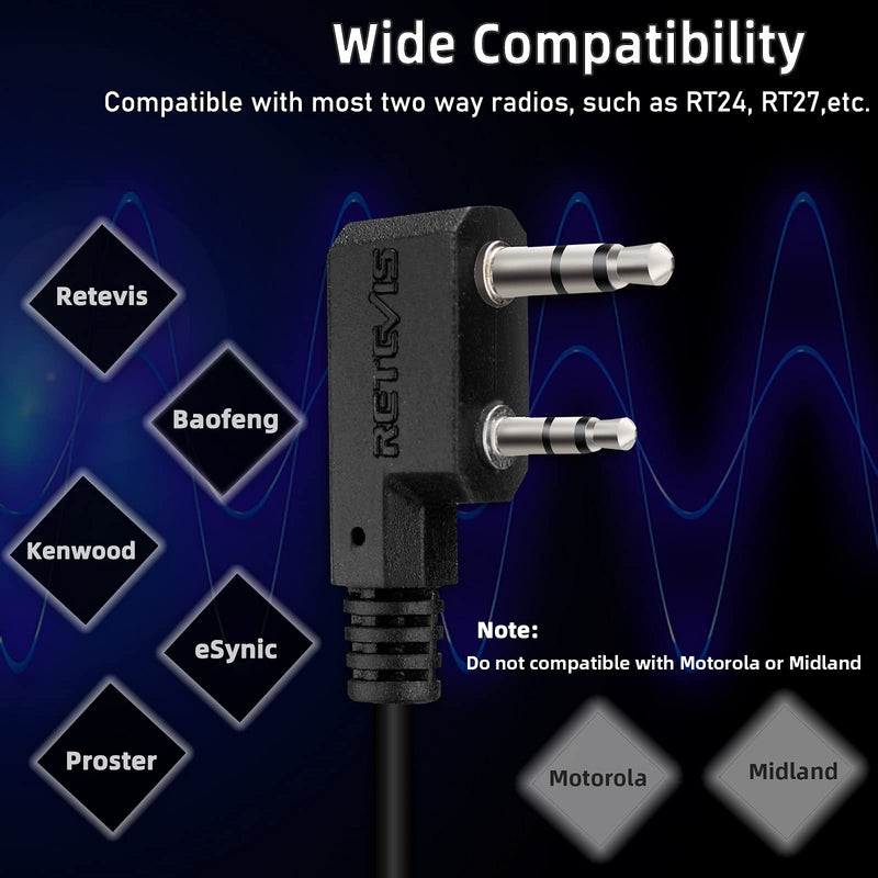 [Australia - AusPower] - Retevis EAK005 Walkie Talkie Earpiece with Mic 2 Pin, Earpiece with Coil Tube, Compatible with Retevis RT22 RT21 H-777 RT68 RT19 UV-5R Walkie Talkies, Acoustic Tube 2 Way Radio Headset (4 Pack) 