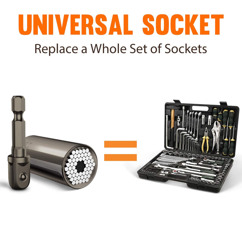 [Australia - AusPower] - Universal Socket Tool Gift for Men, Super Grip Socket Set Fits Standard 1/4''-3/4'' with Multi-Function Power Drill Adapter, Christmas Stocking Stuffers for Men Him Dad Husband Boyfriend Her (Black*1) 