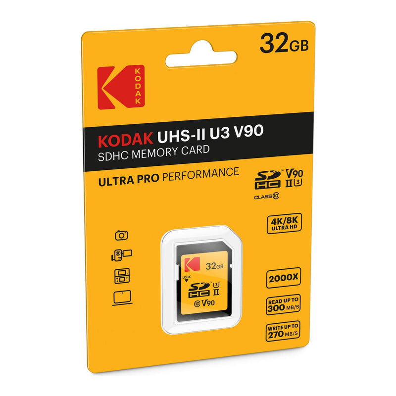 [Australia - AusPower] - Kodak 32GB UHS-II U3 V90 Ultra Pro SDHC Memory Card - Up to 300MB/s Read Speed and 270MB/s Write Speed 