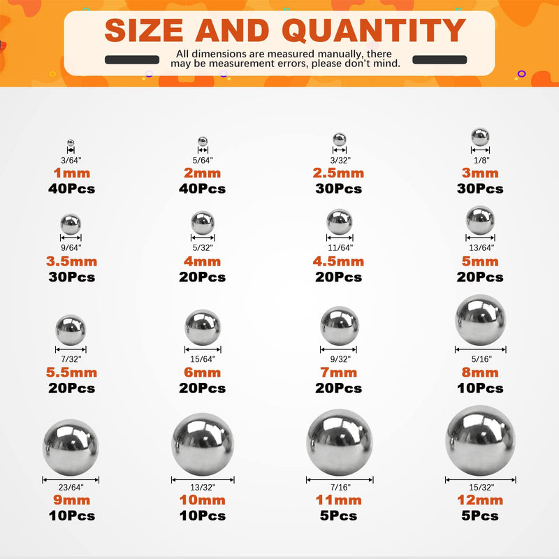 [Australia - AusPower] - Tanstic 330Pcs 16 Size Metric Precision Steel Bearing Steel Ball Assortment 1mm 2mm 2.5mm 3mm 3.5mm 4mm 4.5mm 5mm 5.5mm 6mm 7mm 8mm 9mm 10mm 11mm 12mm 