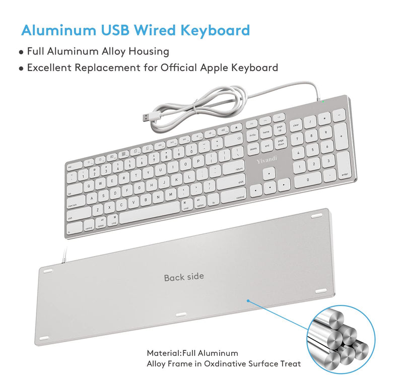 [Australia - AusPower] - Wired Keyboard for Apple Mac OS, All-Aluminum Frame, Plug-N-Play Cable Connection, Desktop USB Keyboard with Numeric Keypad Compatible with iMac Computer or MacBook Laptop by Yivandi -White 