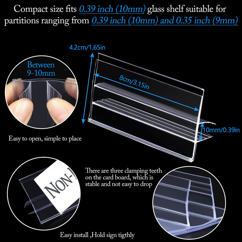 [Australia - AusPower] - 40 pcs Label Holders for Glass Shelving Plastic Label Holder Price Tag Retail Sign PVC Clear Shelf Label Holder for Glass Shelving (Includes 50 Pieces Blank Paper)) 10mm ( 40 pcs) 
