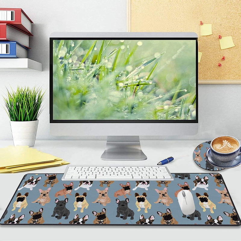 [Australia - AusPower] - Gorzzt Extended Large Gaming Mouse Pad and Coaster with Stitched Edge 31.5x11.8 inch Non-Slip Rubber Base Mouse Pad, Suitable for OfficeHome Desk Mat-French Bulldogs Doormat Home GO-Mouse1-C 004 