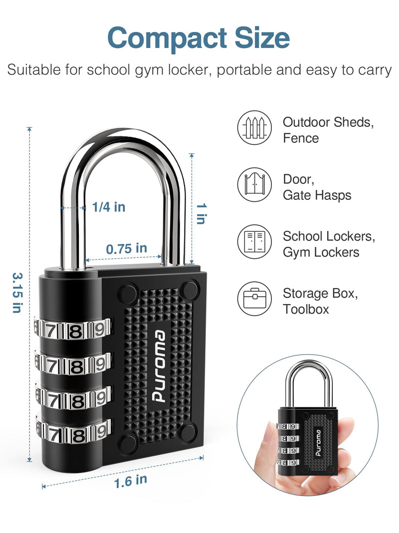 [Australia - AusPower] - Puroma 2 Pack Combination Locks Outdoor Waterproof Padlock for School Gym Locker Outdoor Fence Hasp Cabinet Toolbox Locker (Black) 1.3 Inch Black 