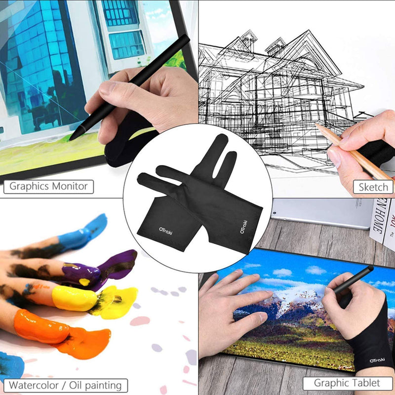 [Australia - AusPower] - OTraki 4 Pack Artist Gloves Anti Smudge Two Fingers Drawing Gloves for Paper Sketching, Pad Monitor, Graphics Tablet, Universal for Left and Right Hand - 2.75x7.08 inch S Black 