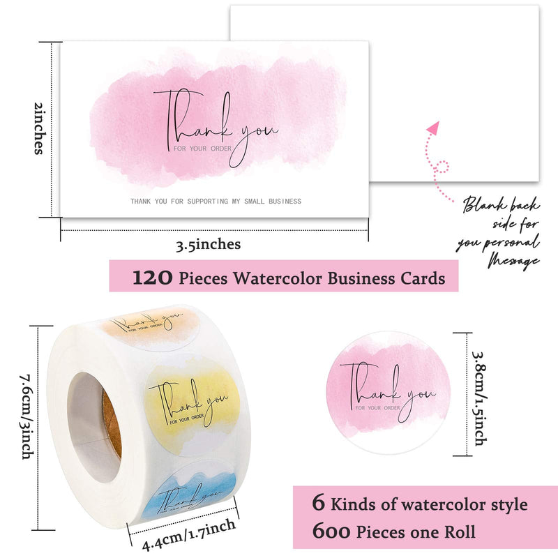 [Australia - AusPower] - 120 Pieces Thank You for Order Cards Thank You Business Card and 600 Pieces Round Thank You Label Stickers Customer Appreciation Package Inserts for Retail Small Business (Watercolor Style) Watercolor Style 