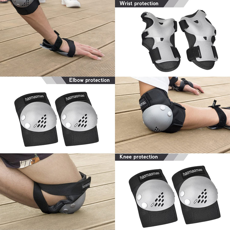 [Australia - AusPower] - Haomaomao Kids/Youth Knee Pad Elbow Pads Wrist Guards Protective Gear Set,for Roller Skates Skating Skatings Cycling BMX Bike Skateboard Inline Scooter Riding Aldult Limit Sports Protective Device Black Small 