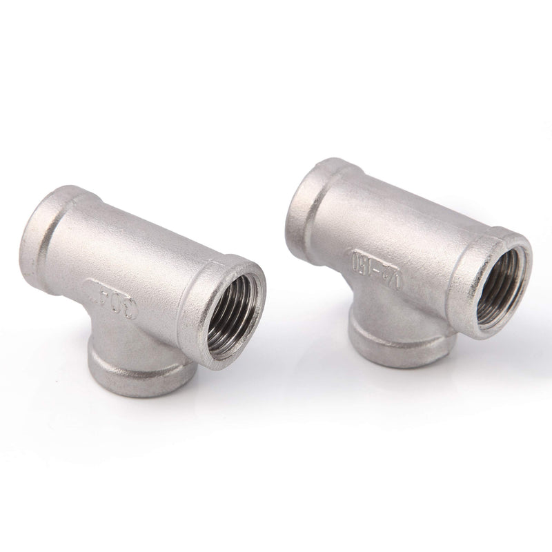 [Australia - AusPower] - Metaland Stainless Steel 1/2" NPT Tee Female 3 Way T Shaped Pipe Fitting (Pack of 2) 