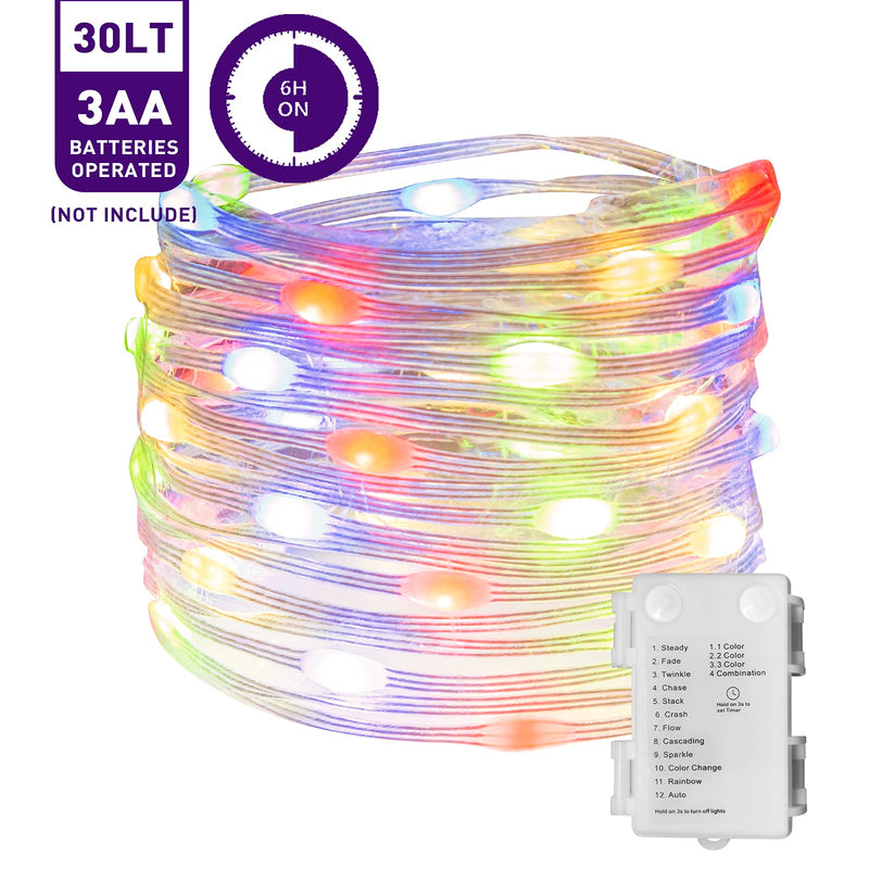 [Australia - AusPower] - EAMBRITE Fairy Lights 30LT RGB LED String Lights Battery Operated with Timer Color Change String Lights Waterproof Indoor Outdoor Use for Bedroom Wedding Party Christmas Decoration 30LT RGB String Lights 