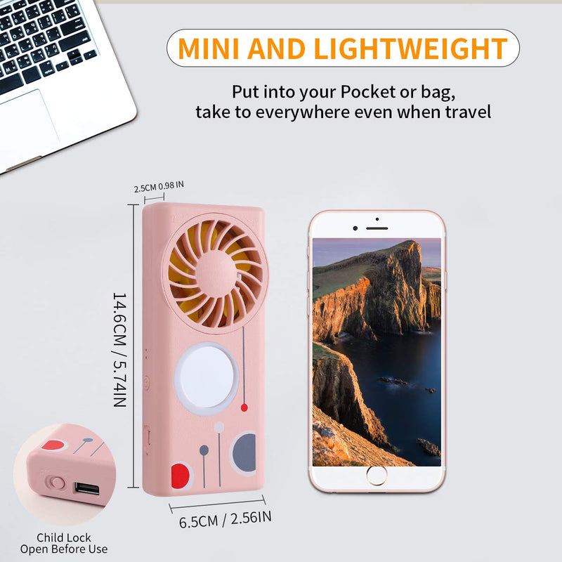 [Australia - AusPower] - Handheld Fan Rechargeable with Fragrance Dish, Mini Fan Portable 3 Speeds with Make-up Mirror Fill-in Light, USB Fan for Women Outdoor,Traveling - Pink 