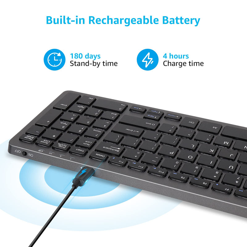 [Australia - AusPower] - MEANHIGH Ultra Slim Wireless Keyboard, Rechargeable 2.4G Cordless Keyboard with Numeric Keypad, Super-Thin, Compact, Quiet, Full-Sized for Windows, iMac, Mac, Computer, Desktop, PC, Notebook, Laptop 