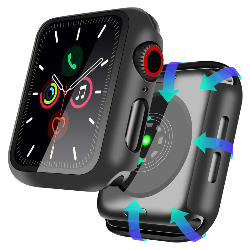 [Australia - AusPower] - YMHML Compatible with Apple Watch SE Series 6 Series 5/4 44mm Case with Built-in Tempered Glass Screen Protector, Thin Guard Bumper Full Coverage Matte Hard Cover for iWatch Accessories (Black, 44mm) Black 