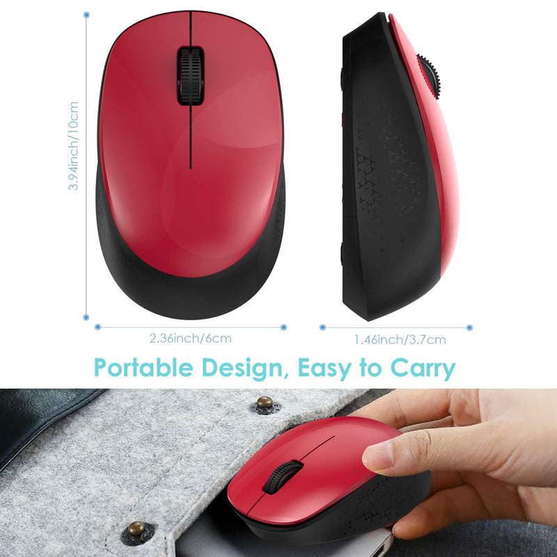 [Australia - AusPower] - LeadsaiL Wireless Mouse for Laptop 2.4G Silent Cordless USB Mouse Slim Wireless Optical Computer Mouse, 3 Buttons, AA Battery Used,1600 DPI for Windows 10/8/7/Mac/Macbook Pro/Air/HP/Dell/Lenovo/Acer Black&Red 