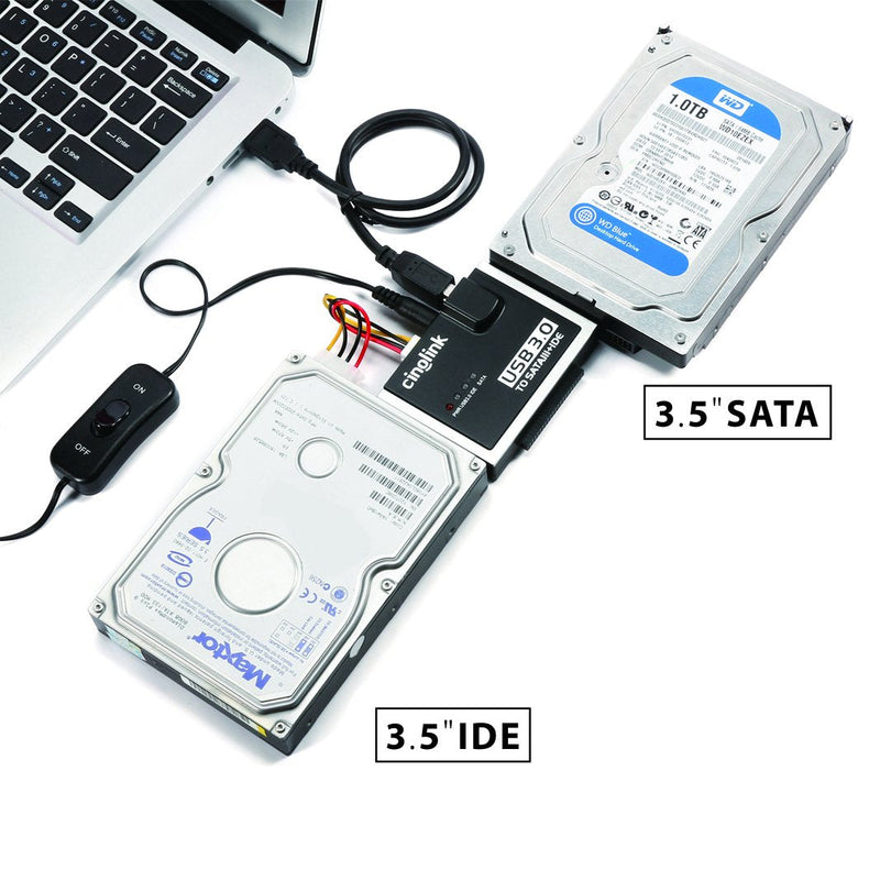 [Australia - AusPower] - Cinolink SATA IDE to USB 3.0 Adapter for Universal 2.5"/3.5" Inch IDE and SATA External HDD/SSD with 12V 2A Power Adapter Black 