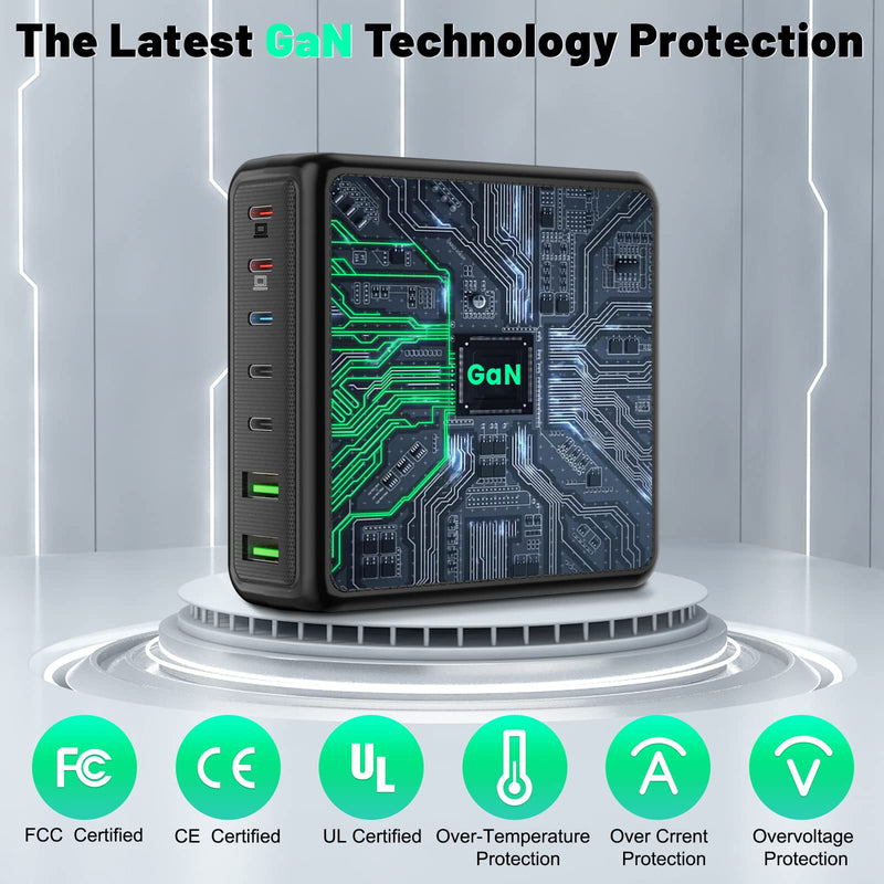 [Australia - AusPower] - USB C Charger, 220W 7-Port Desktop USB C Charging Station, 2x65W Ports USB C Laptop Charger Compatible with MacBook Pro/Air, iPad Series,iPhone 14/13/Mini/Pro/13Pro Max/12 Samsung Galaxy Note and More 