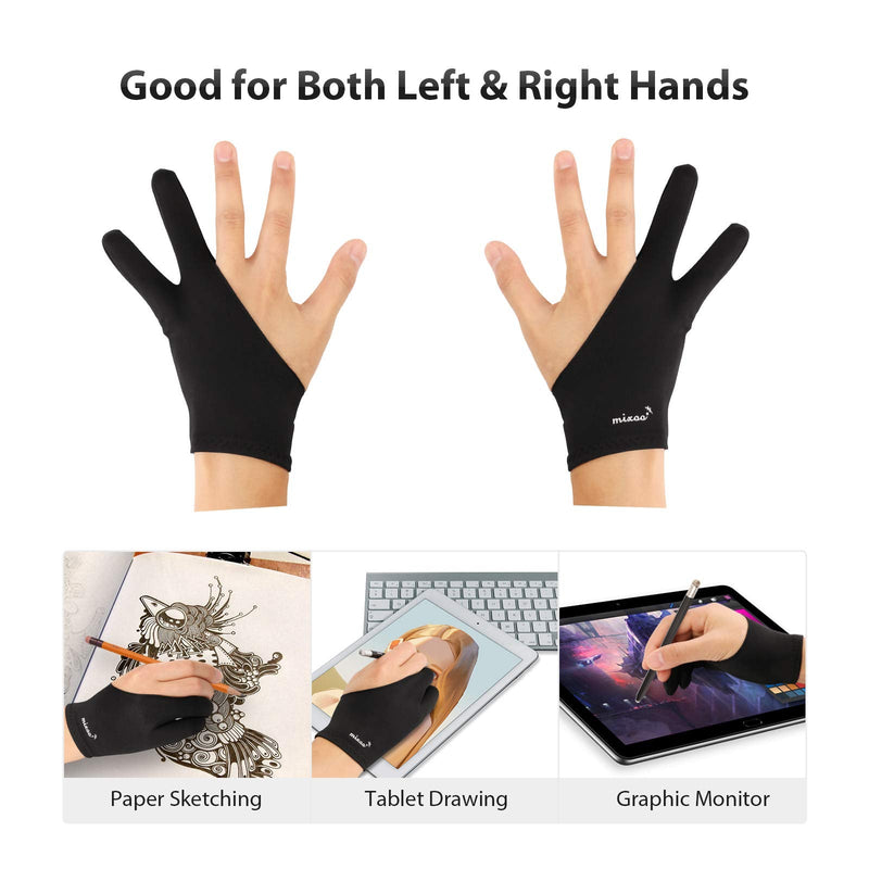 [Australia - AusPower] - Mixoo Artist Gloves for Drawing Tablet 2 Pack - Palm Rejection Drawing Gloves with Two Fingers for Paper Sketching, iPad, Graphics Painting, Good for Left and Right Hand (L) L 