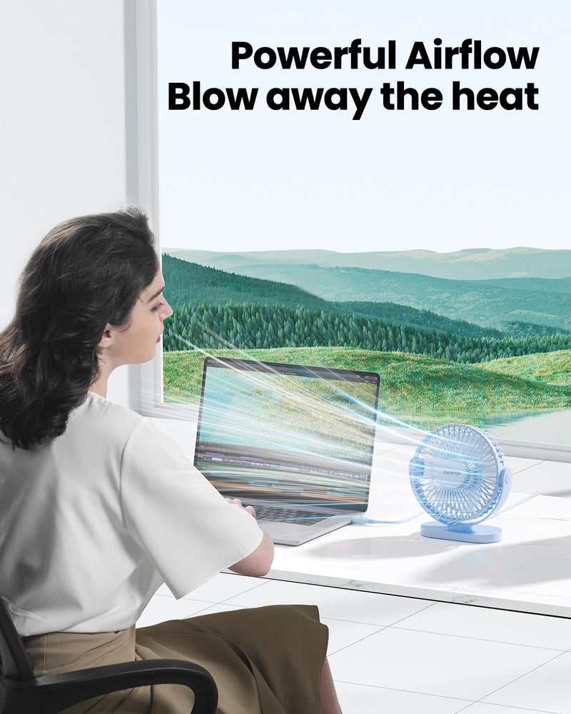 [Australia - AusPower] - Gaiatop USB Desk Fan, 3 Speeds Powerful Portable Fan, 5.5 Inch Quiet Cooling Mini Fan, 90° Rotate Small Table Fan with 5ft Cable Personal Fan for Desktop Home Office Travel Blue 