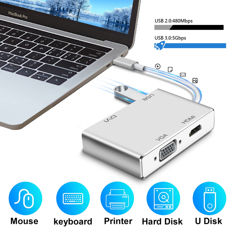 [Australia - AusPower] - USB C to HDMI DVI VGA Adapter, Weton 4 in 1 USB-C hub to 4K HDMI, VGA, DVI Video Adapter, Male to Female Multi-Display Video Converter Monitors Connector for Mac Pro, MacBook Air, iPad Pro, XPS, etc 