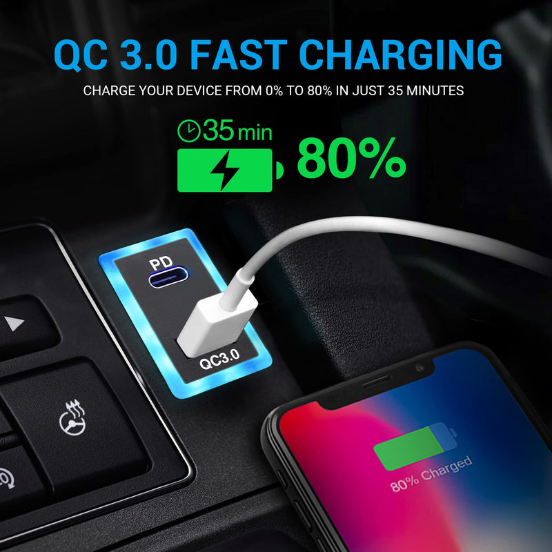 [Australia - AusPower] - MICTUNING 12V/24V USB Type C Car Charger Replacement for Toyota, Dual USB Ports QC3.0 & PD Type C Car Power Socket Compatible with iPhone iPad PDA Laptop GPS (1.3''×0.9'') 1.3''×0.9'' 