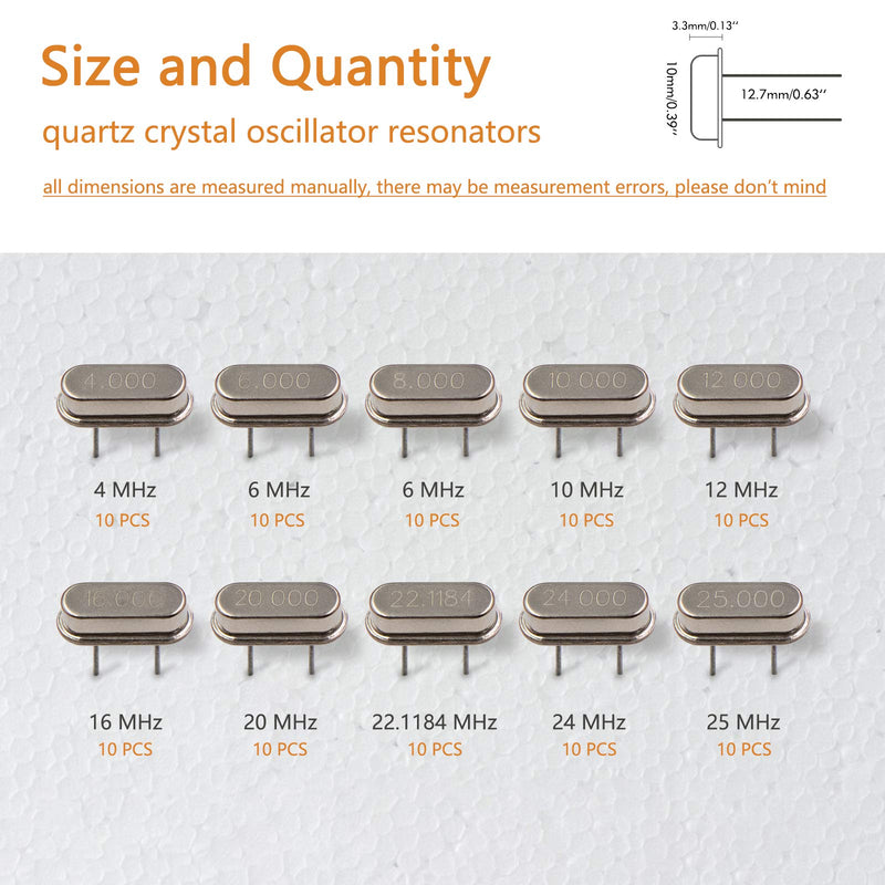 [Australia - AusPower] - VAPKER 100 Pcs 10 value DIP Quartz Crystal Oscillator 4M,6M,8M,10M,12M,16M,20M,22.1184M,24M,25M Crystal Resonators Oscillator Assortment Kit 