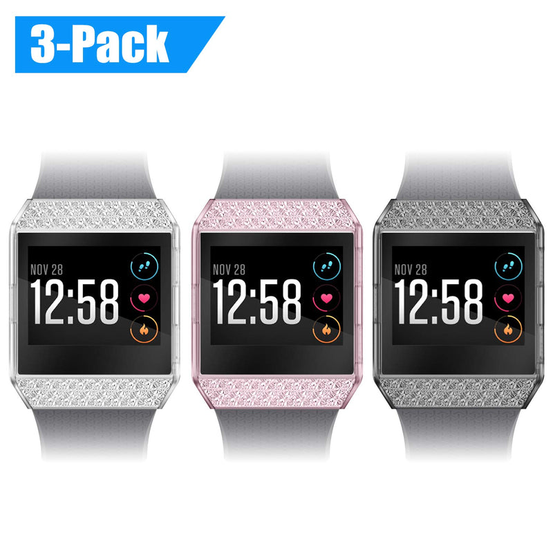 [Australia - AusPower] - [3 Pack] Fintie Case Compatible with Fitbit Ionic, Premium Soft TPU Slim Plated Frame Durable Cover Accessories Compatible with Ionic Smartwatch, Gray, Clear, Pink 