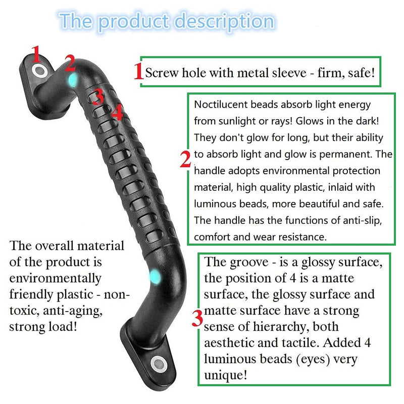 [Australia - AusPower] - Dakzhou 4 Luminous Playground Safety Handles, Sturdy Swing Sets Safety Grab Toys, Jungle Gymnastics and playroom Ladder Handles, Door Handles, bunk Bed Handles (Black) 