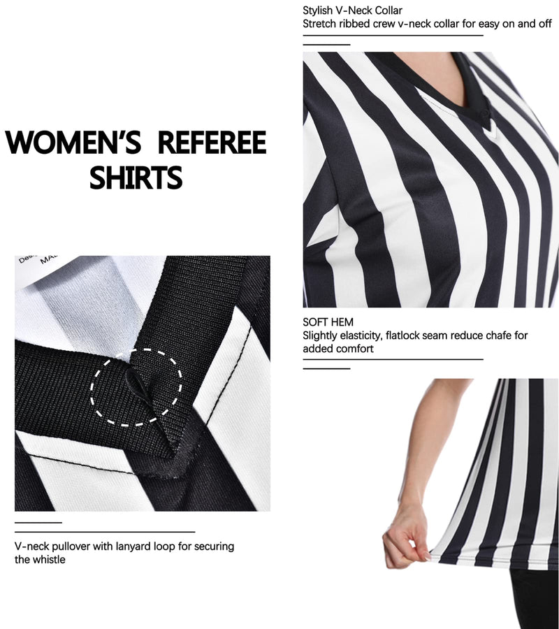 [Australia - AusPower] - Amoy Women's Referee Shirt Black & White Stripe Costume Short Sleeve Umpire Jersey Football Soccer Christmas Accessories Small 
