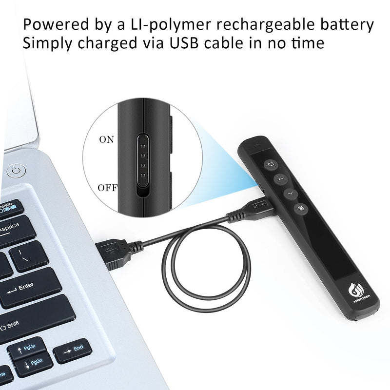 [Australia - AusPower] - AMERTEER Wireless Presenter, RF 2.4GHz Presentation Remote Rechargeable with Laser Pointer PowerPoint PPT Slides Clicker Support Hyperlink 