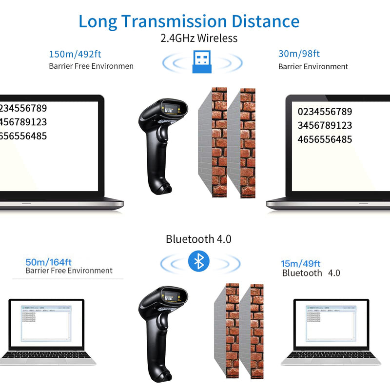 [Australia - AusPower] - USB Bluetooth Barcode Scanner with Stand,Alacrity Handsfree Barcode Scanner Wireless Versatile 3-in-1Rechargeable Cordless 1D Barcode Reader USB Handheld Bar Code Scanner Wireless Inventory Scanner 