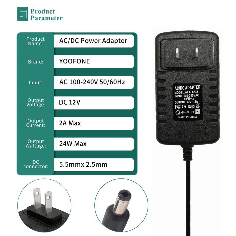 [Australia - AusPower] - YOOFONE AC Adapter 12V 2A Power Supply 5.5 x 2.1mm & 2.5mm AC 100-240V to DC 12Volt 1A 1.5A 2A Power Supply Cord for LED Strip Light, CCTV Camera, Router, DC12V Transformer 
