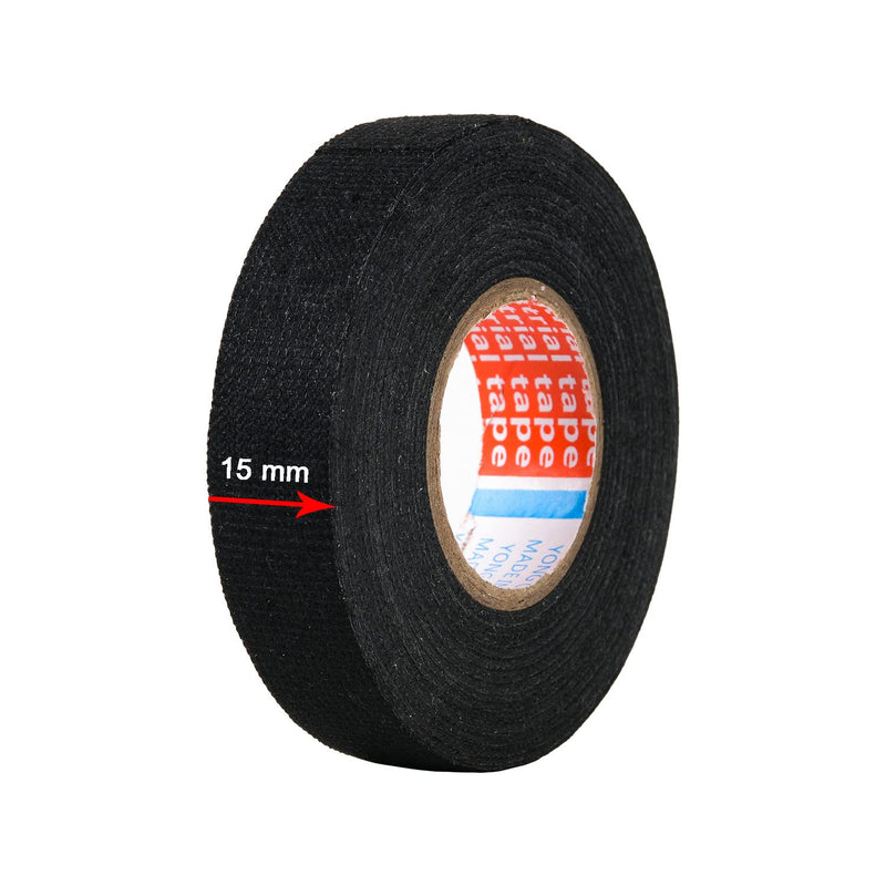 [Australia - AusPower] - HSTECH 5 Rolls Wire Loom Harness Cloth Tape, Speaker Wiring Harness Cloth Tape, Black Adhesive Fabric Tape, for Automobile Electrical Wire harnessing Noise Dampening Heat Proof （15mm X 15m） 