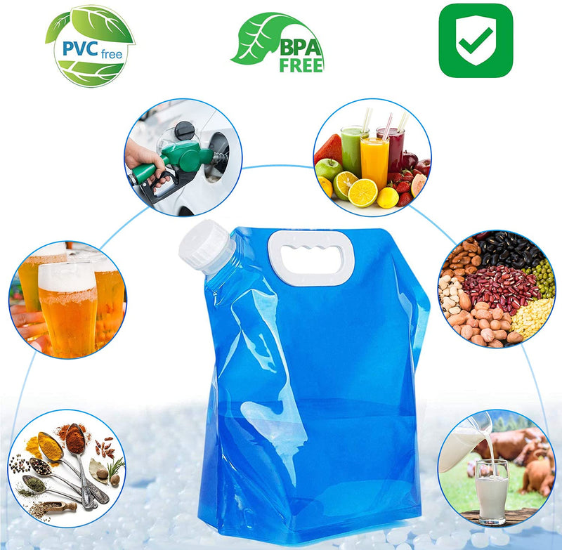 [Australia - AusPower] - Hakkin Collapsible Water Tank Container 4 Pack 1.3 Gallon/5L, No-Leak Freezable Portable BPA Free Food Grade Plastic Storage Jug for Camping, Hiking, Travel, Emergency Survival Kit Bonus 2 Pcs Caps 4 Pack 5L 