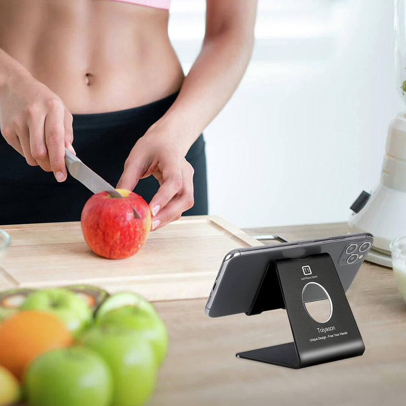 [Australia - AusPower] - Cell Phone Stand, Toiyason Desk Phone Holder, Cradle, Dock, Compatible with All 4-8inch Phones, Office Kitchen Traveling Accessories T1 Black 